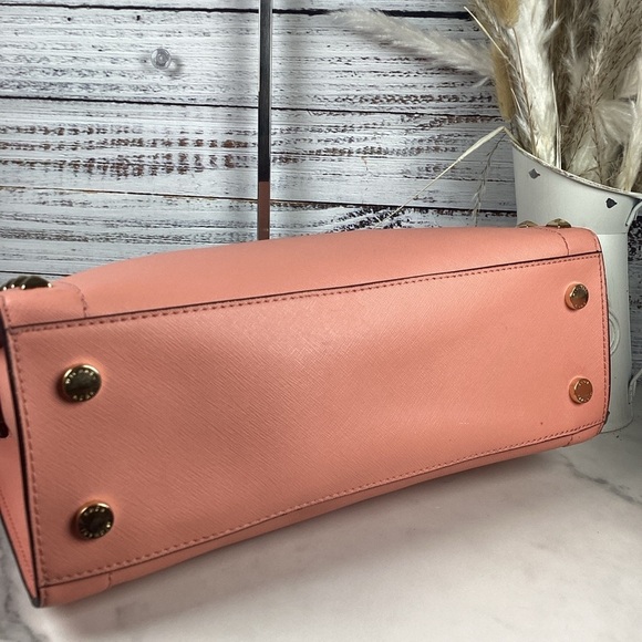 MICHAEL KORS CORAL PINK BAG WALLET CROSSBODY SET RAYNE STUDDED SAFFIANO LEATHER - Picture 10 of 16